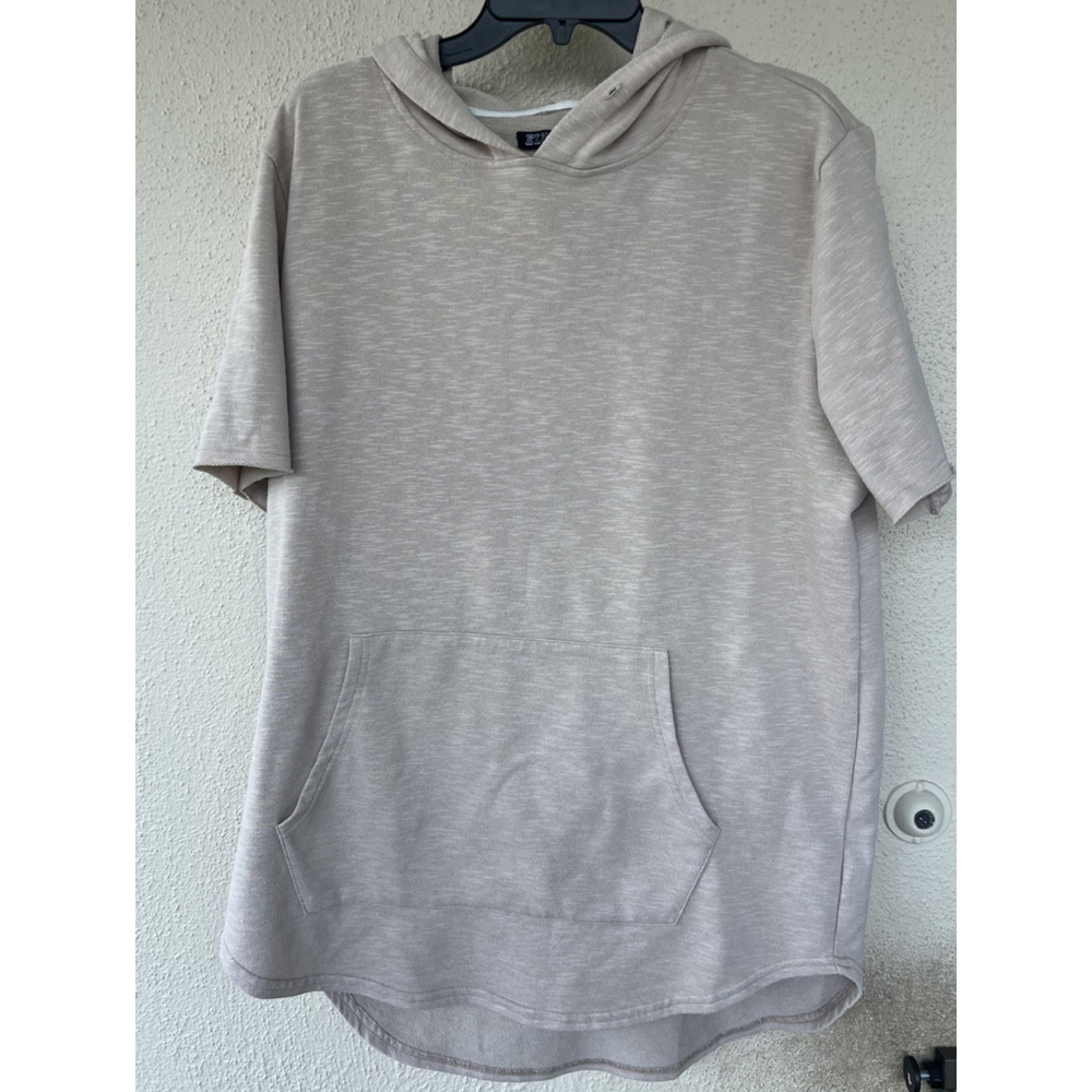 Elwood Short Sleeve Hoodie L Kangaroo Pockets Tan Streetwear Oversized Pullover